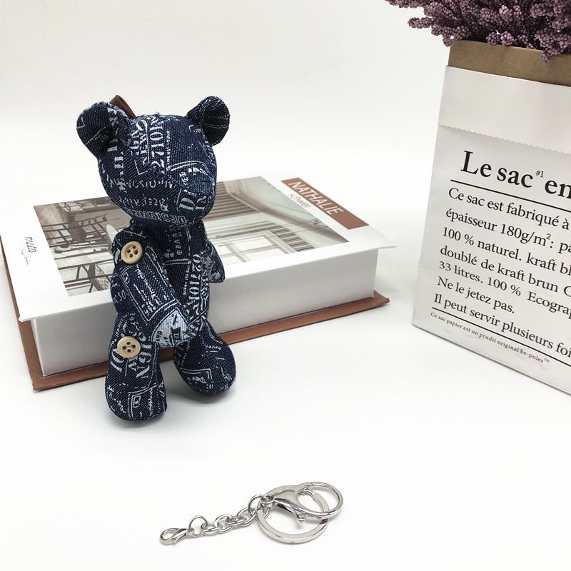 New original denim fabric knuckle bear plush toy keychain Bear pendant children's gift doll machine