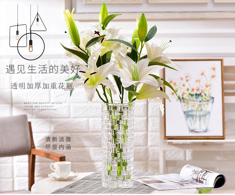 A large lucky bamboo vase for the living room, transparent flower arrangement, dried flowers, European-style simple glass home creative decoration detail image 1
