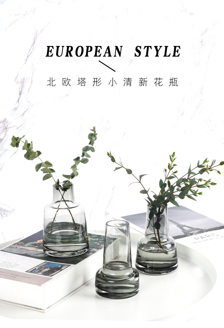 A Nordic InS-style mini glass vase in the shape of a slender flower tower, a fresh and creative flower arrangement decorative item detail image 1