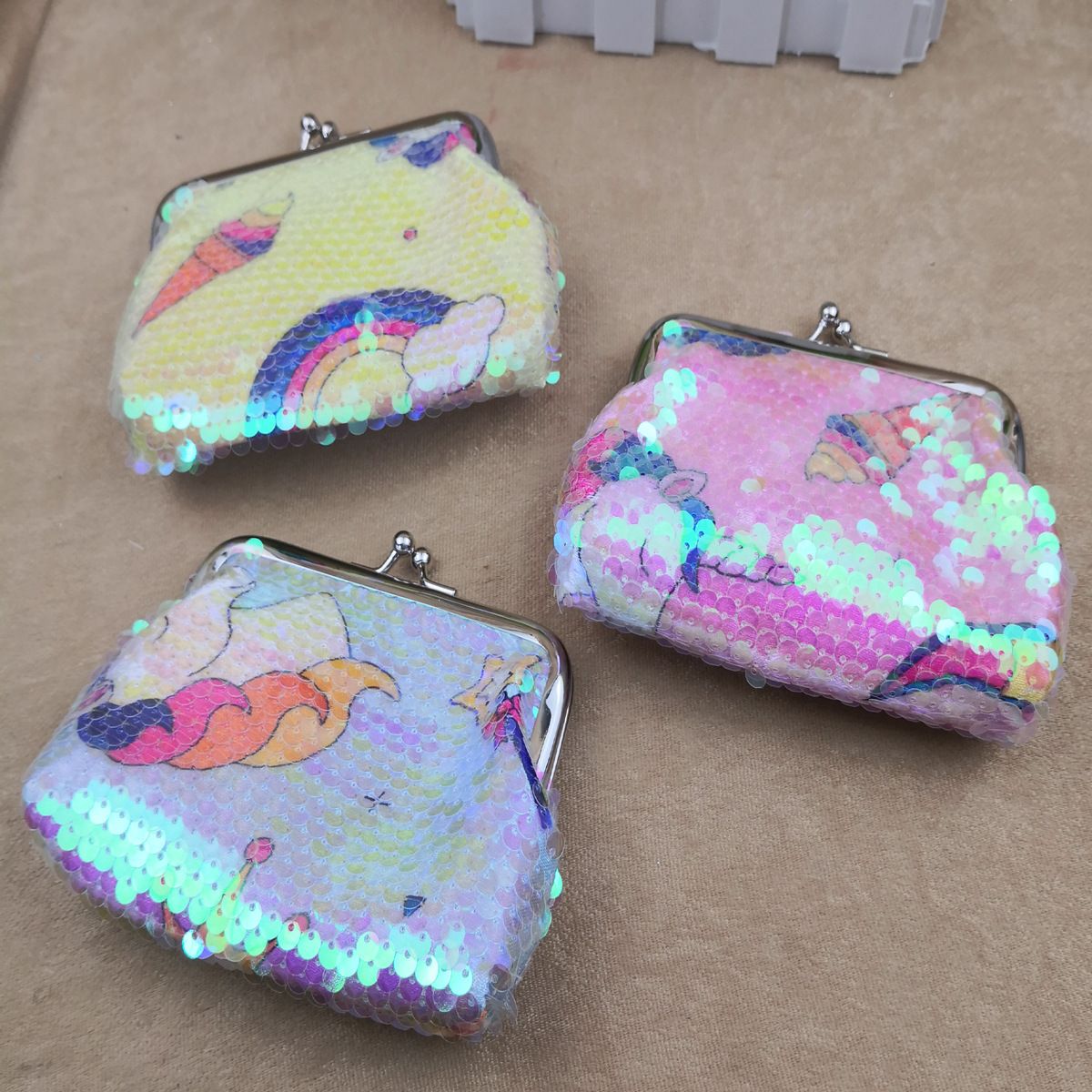 New unicorn double-sided sequins wallet with 4 inch fish scales card clip bag multi-color optional thumbnail