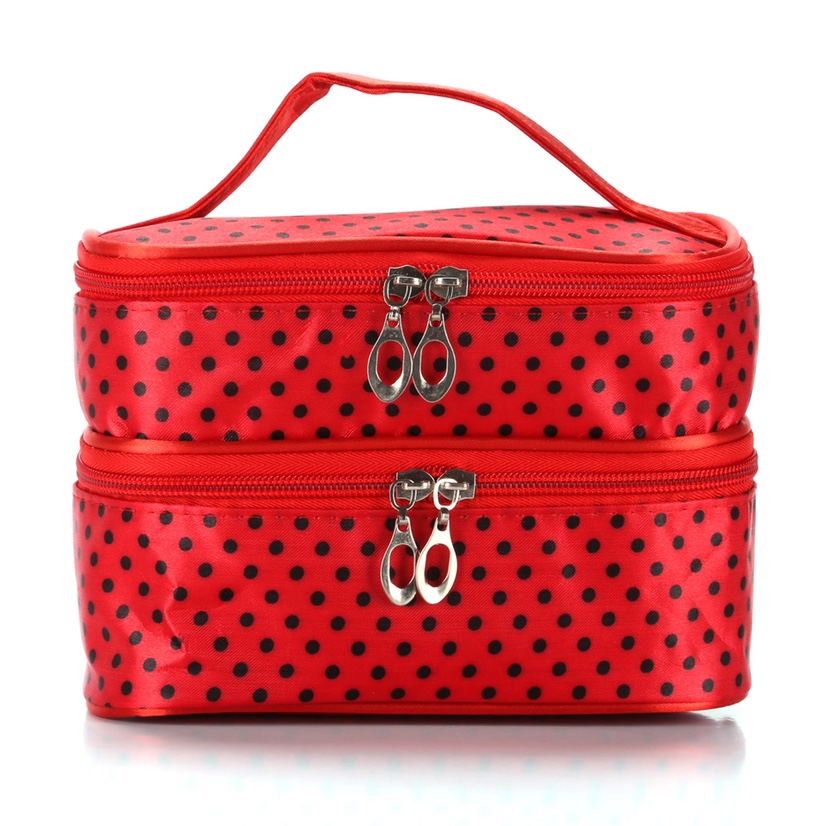 The original manufacturer of classic Korean double-layer cosmetic bags, small dot cosmetic bags, customizable LOGO double-layer handbags Item Picture