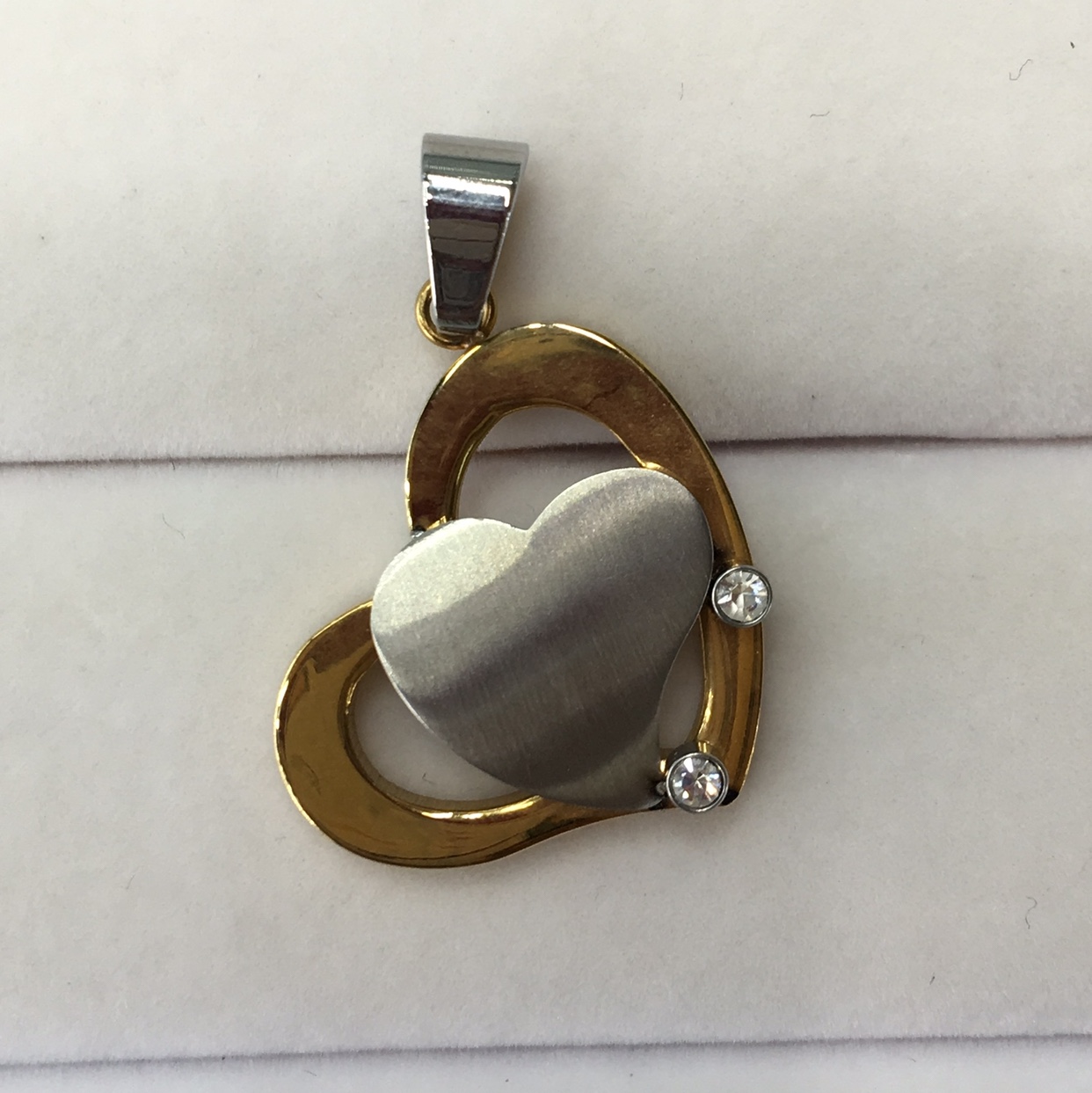 Stainless steel heart double color rhinestone thumbnail