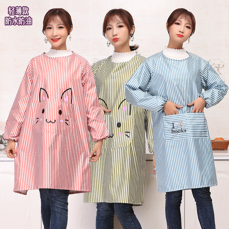 Apron home kitchen waterproof and oil-proof female fashion long-sleeved adult thin overalls work clothes Korean version of cute logo thumbnail