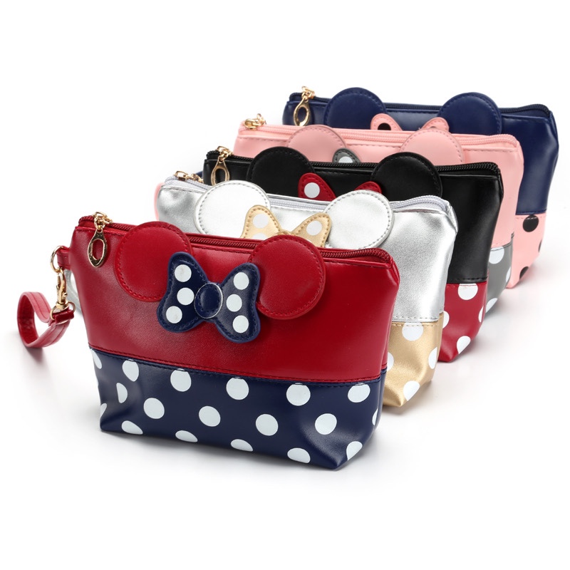 Classic European and American PU cosmetic bags, round dot bow hand-held bags, original manufacturer, cartoon handbags details Picture