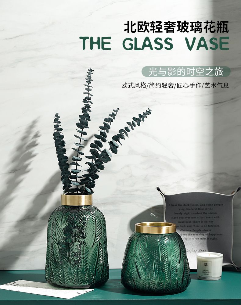 轻奢玻璃花瓶摆件北欧客厅创意家居装饰品现代简约透明插花干花瓶