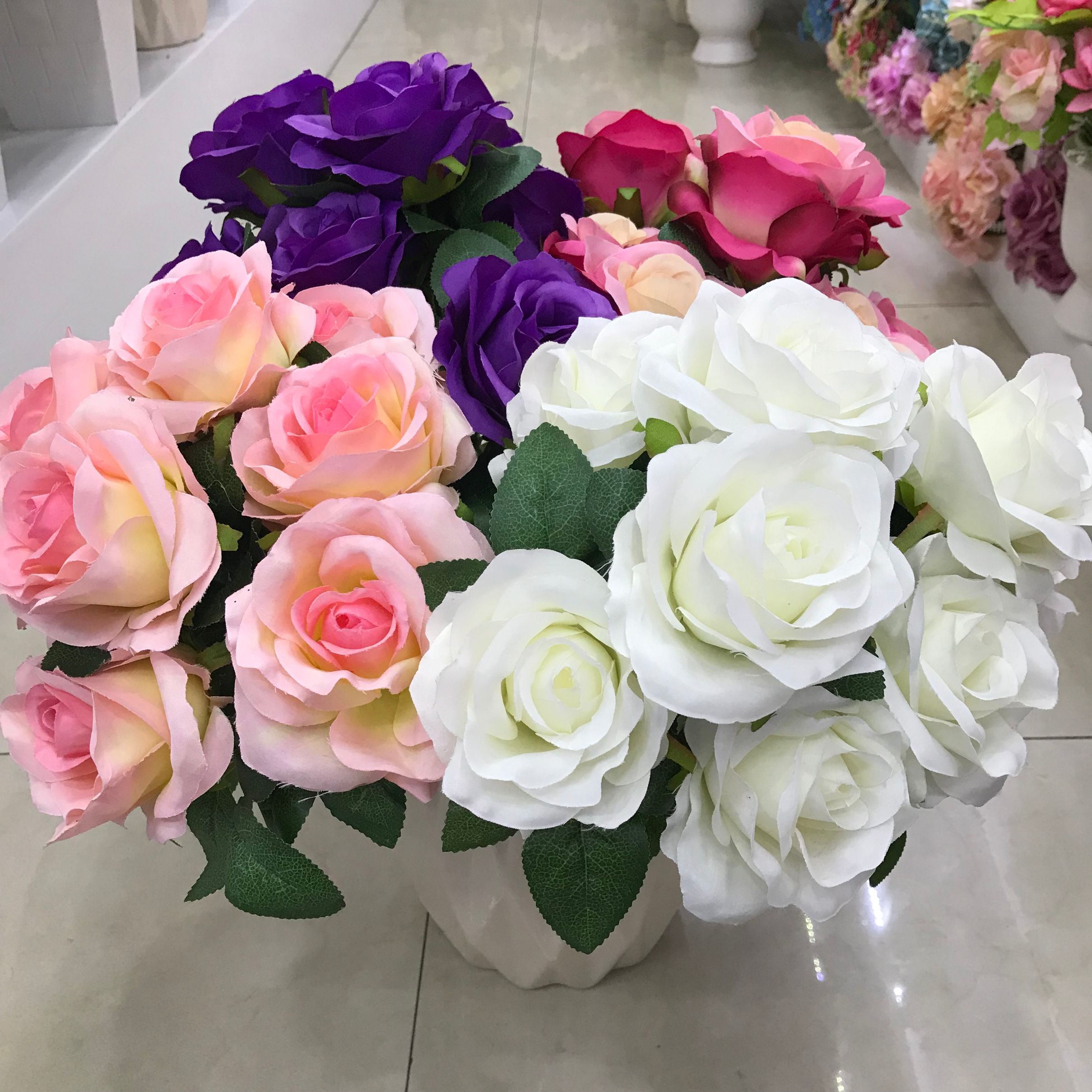 Living room simulation flower fake wedding decoration 9 big rose wholesale Snow Mountain thumbnail