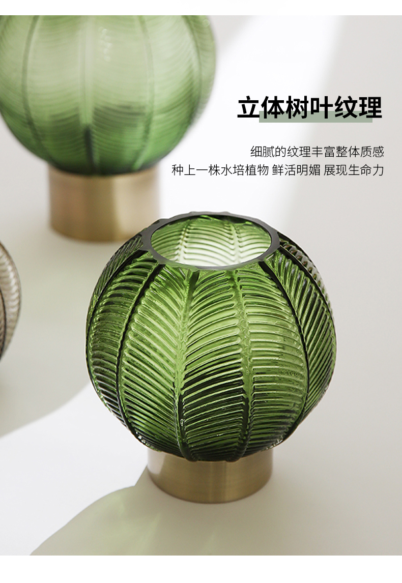 Nordic creative and simple vase decoration, living room flower arrangement, dried flower decoration, transparent glass, ins style, green internet-famous bottle detail image 2