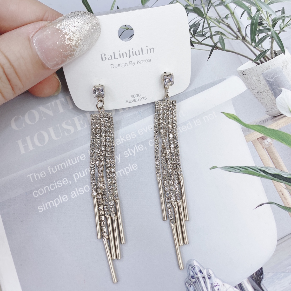 水钻长条耳环