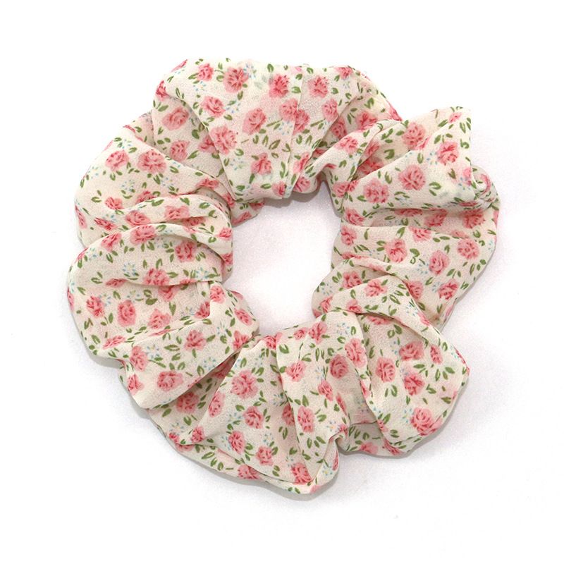 New Japanese and Korean version fabric large intestine hair tie hair tie chiffon floral large intestine hair tie women's hair accessory details Picture