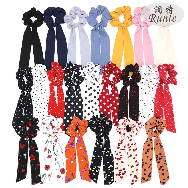 Wholesale of new Spring and summer style fresh and light long ribbon hair bands, women's large intestine bands, Korean polyester silk imitation headwear