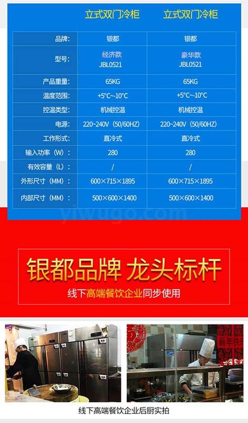 银都二门立式单温冰箱双门冰柜商用冰箱冷藏保鲜厨房专用详情图5