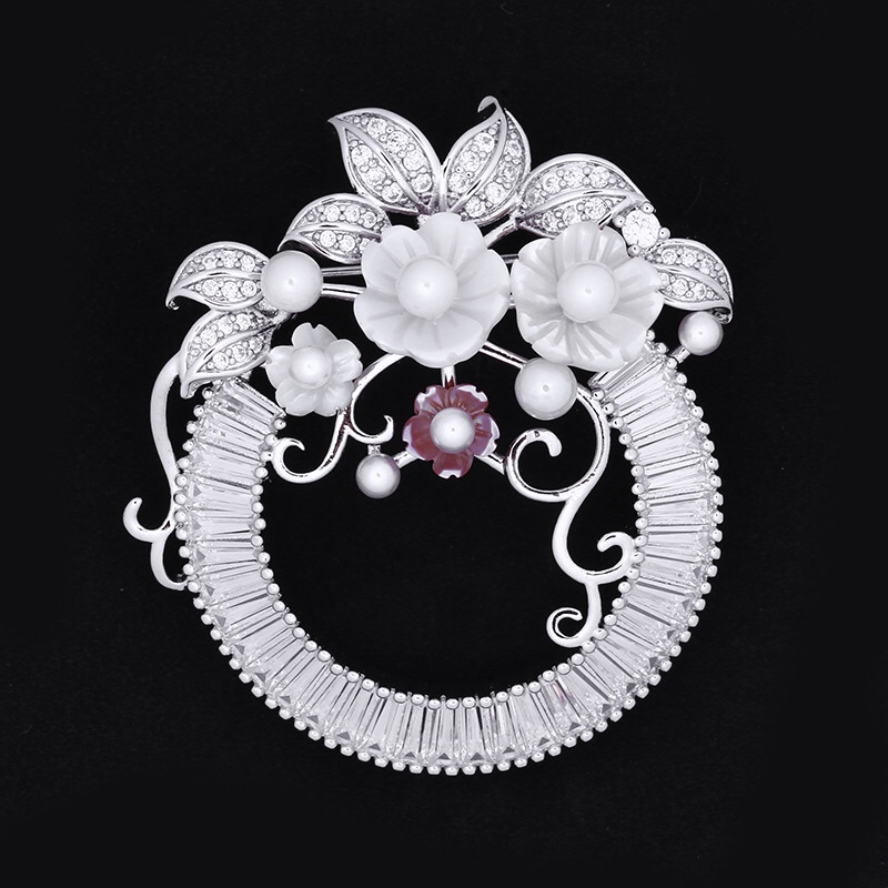 High-end shell flower zircon brooch, Korean creative jewelry gift pin