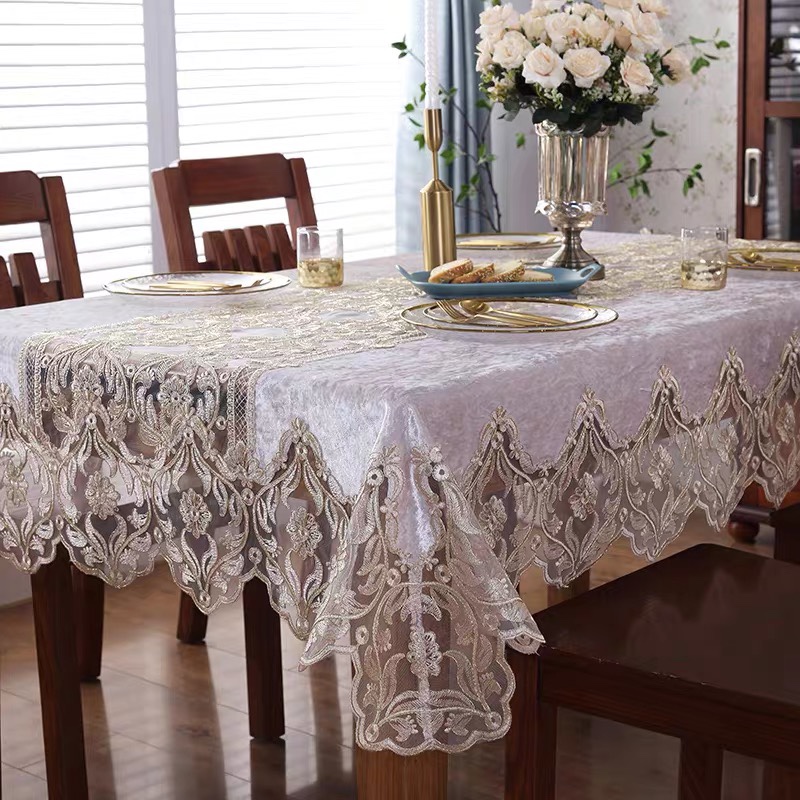 Beige tablecloth, lace fabric, modern and simple rectangular home, Nordic light luxury style, Chinese tablecloth cover, chair cushion and chair cover