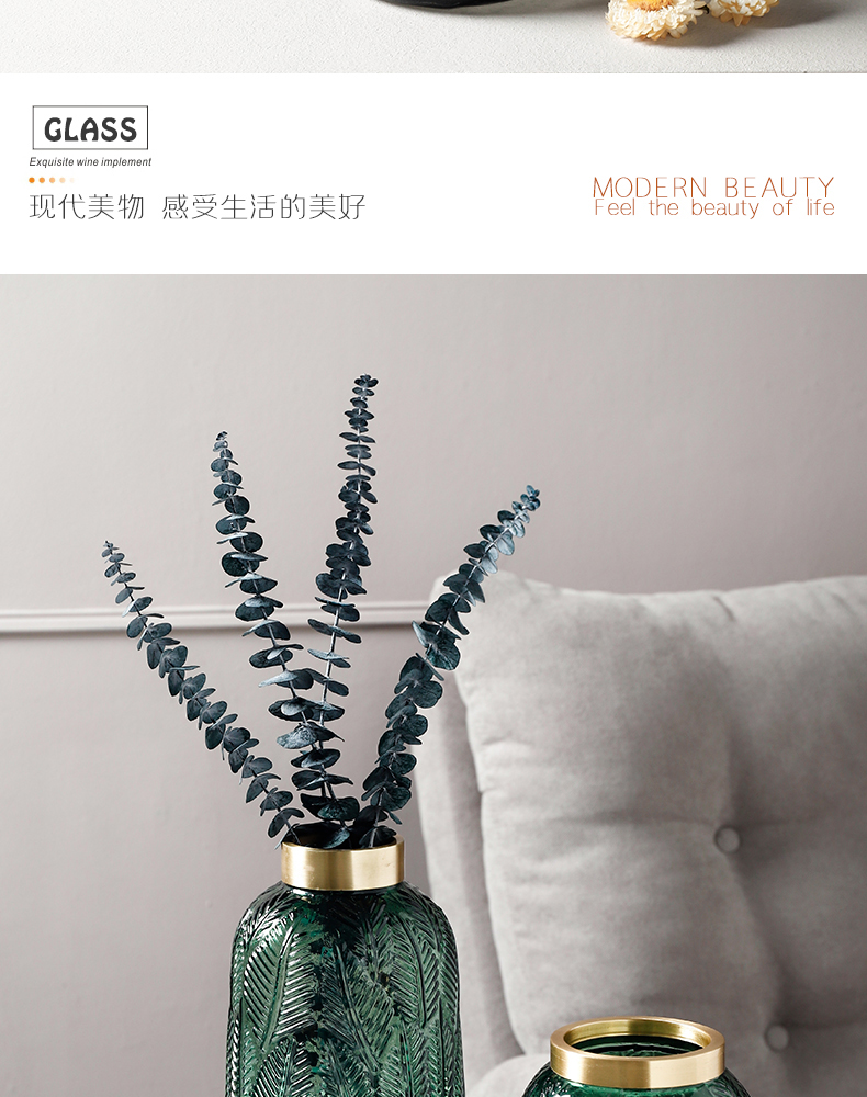 Light luxury glass vase decoration, Nordic living room creative home decoration, modern and simple transparent flower arrangement dry vase detail image 3