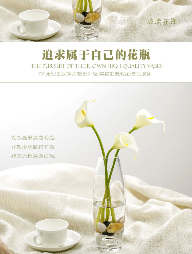 炮弹椭圆形花瓶客厅装饰玻璃 底部气泡椭圆形透明百合鲜花插花瓶详情图1