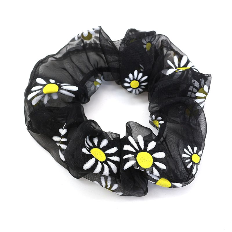 New Korean-style sweet and fresh Daisy fabric large intestine hair band, Japanese-style hair tie women's headwear, hair tie elastic band details Picture