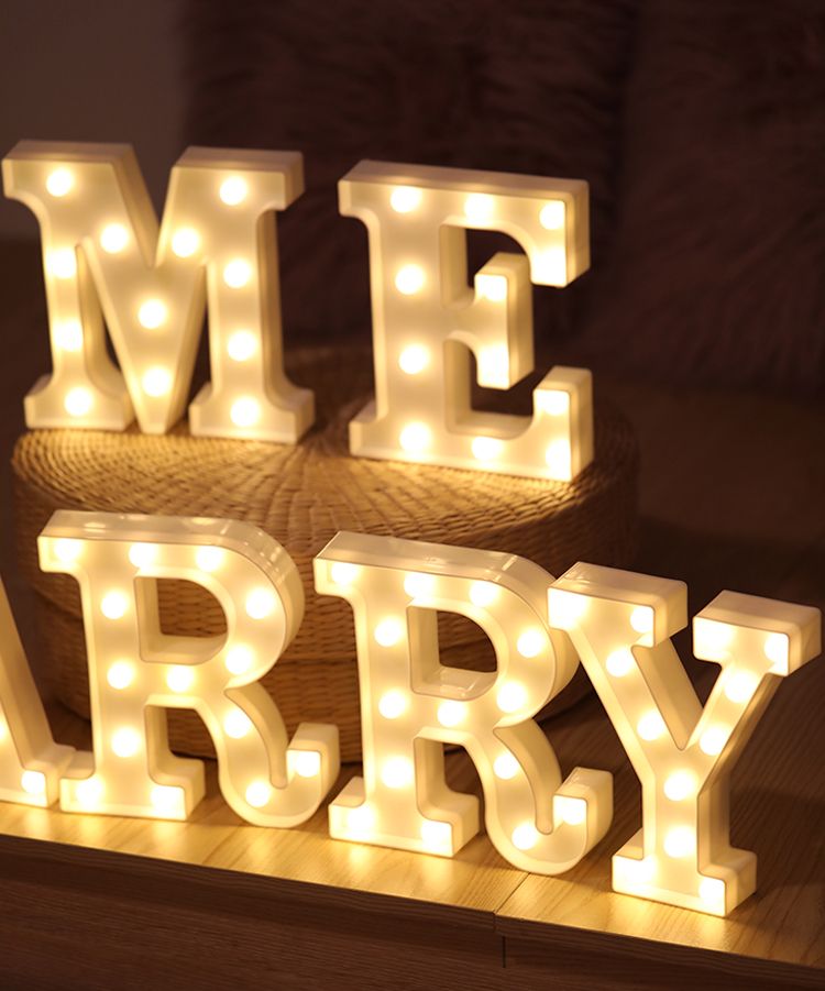 Ins-style photo letter light with 26 English letters LED number shapes, wedding proposal night party props Application Scenario