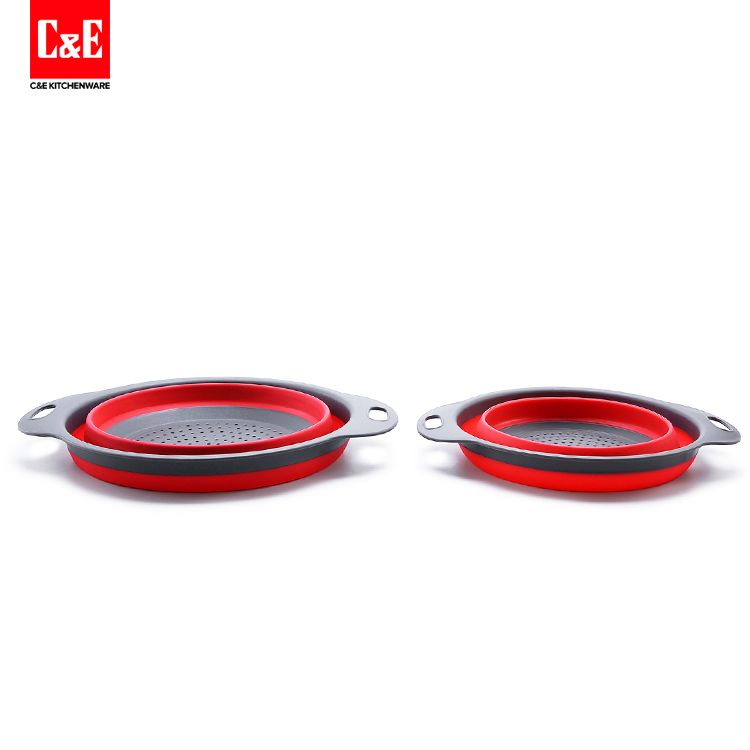 Yiwu Selection C&E creative kitchen utensils and appliances six color series silica gel round dripping water basket washing basket fruit plate thumbnail