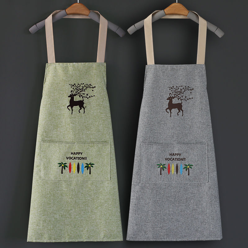 Korean version of waterproof hanging neck apron for men and women cute small waist kitchen cooking anti-fume protective clothing fashion new style thumbnail