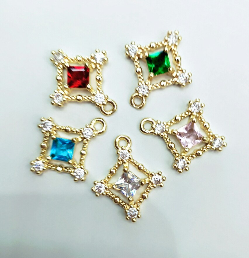 13.5*16MM square zircon, girly style accessories, earrings, bracelet accessories, pendant micro set popular online hot style glass hem. thumbnail
