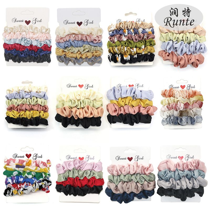Fashionable Ins wind satin hair ring Spring/summer new flannelette large intestine hair ring set printed cloth lady's headpiece thumbnail
