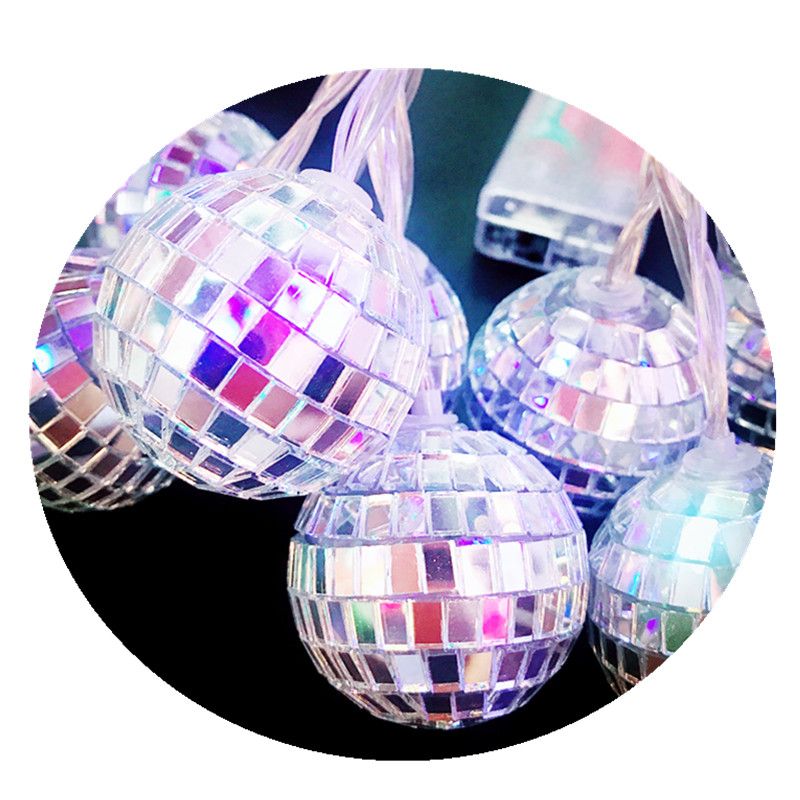 新款镭射球圆球镜面KTV造型灯串led彩灯生日派对氛围灯白底实物图