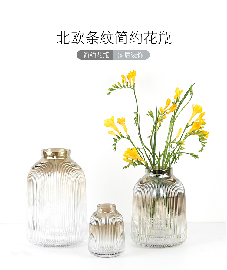 Nordic ins simple vertical patterned glass transparent vase for home living room fresh flowers, water cultivation, flower arrangement and dining table decoration detail image 2