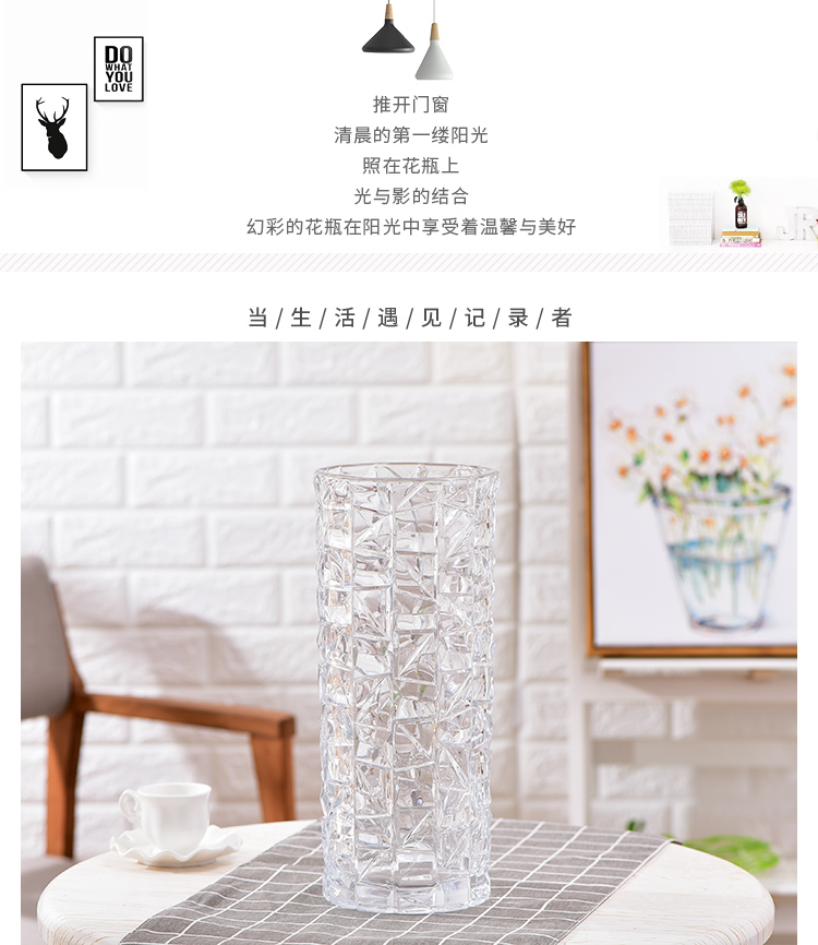 A large lucky bamboo vase for the living room, transparent flower arrangement, dried flowers, European-style simple glass home creative decoration detail image 2