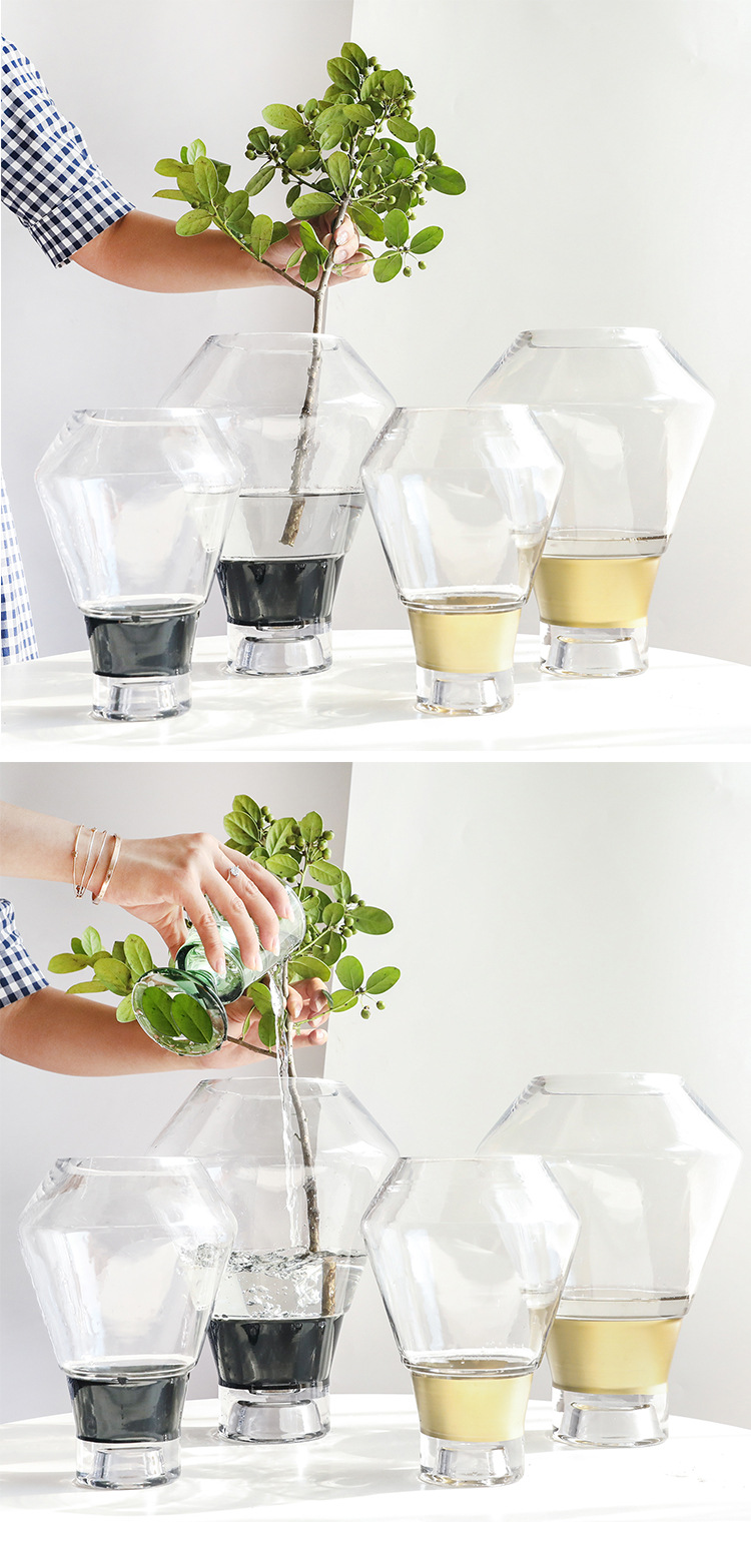 Modern and simple Nordic-style gilded black personalized transparent glass vases, flower vases, flower arrangements, fresh flowers, home panel room ornaments detail image 4