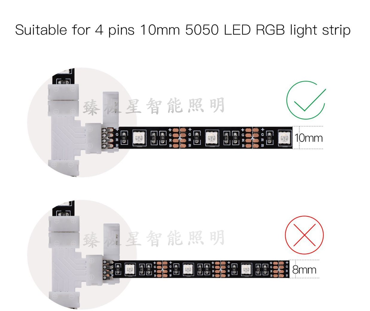 5050 七彩灯带RGB T 型 PCB +免焊 RGB 4PIN 10MM 卡扣 LED 连接详情图2