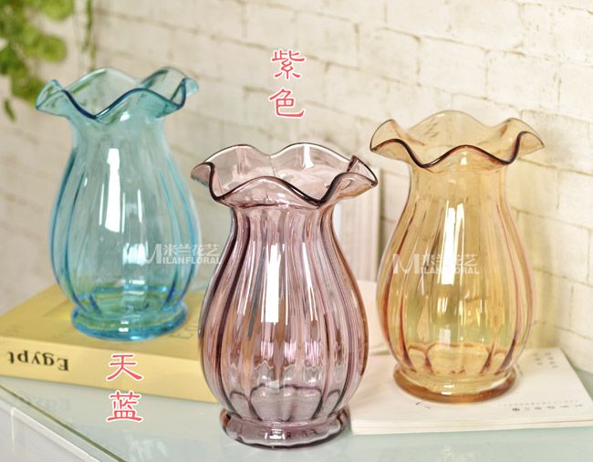 Simple European-style glass vases, transparent wavy mouth vases, hydroponic flower vases, modern home decoration ornaments