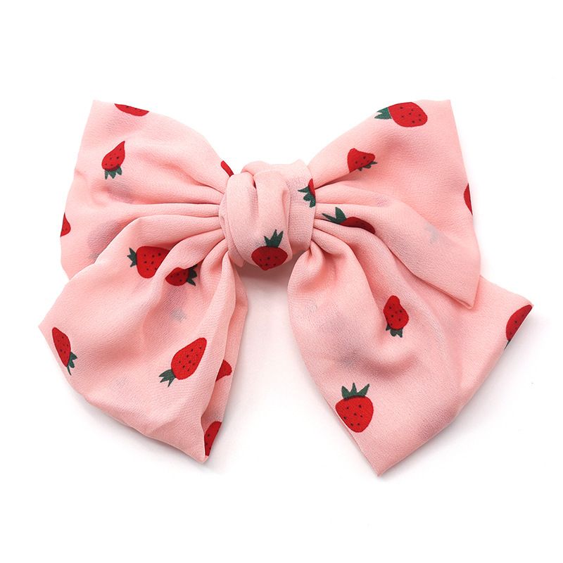 Runte's new super sweet and ethereal large bow hairpin for women, strawberry fabric spring hairpin wholesale details Picture