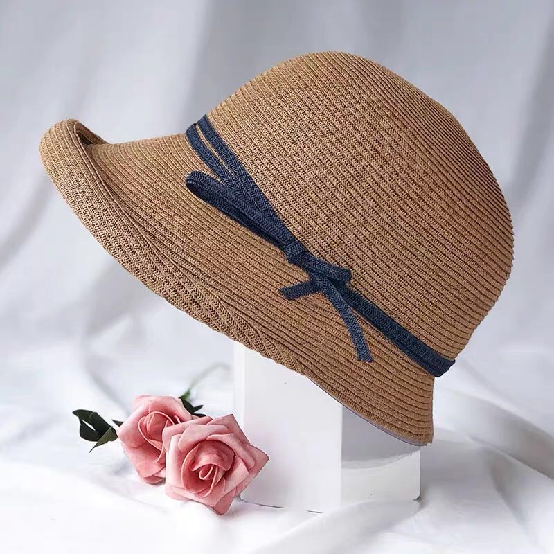 Hepburn Wind Shade Straw Hat Woman Retro Foldable Basin Hat Artistic Fisherman Hat Simple Sun Hat Casual Hat