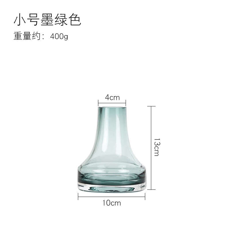 Modern, simple and fashionable home decoration, thickened conical small-mouth transparent glass vase, living room model room dining table decoration, factory direct sales and wholesale Specification image