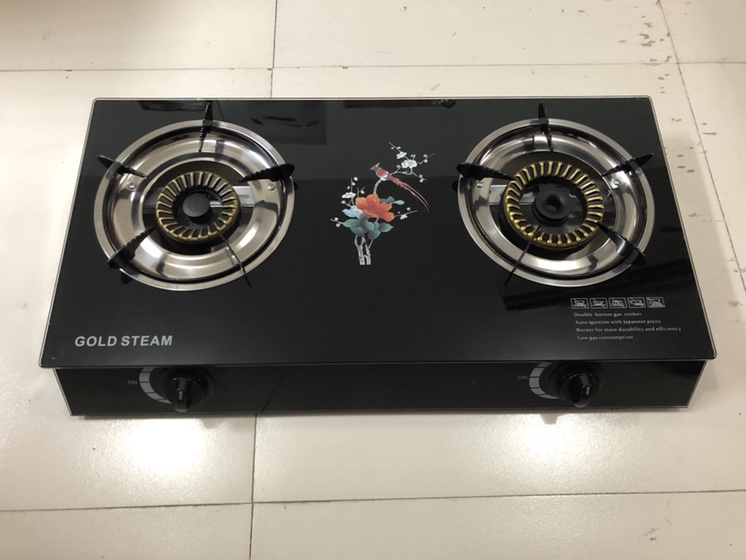 Table glass panel double rotating fire gas stove