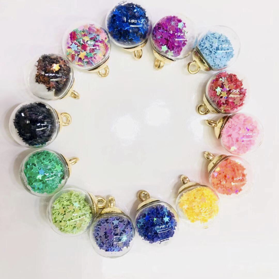 16mm machine glass ball five-pointed star glitter KC gold glass ball pendant thumbnail