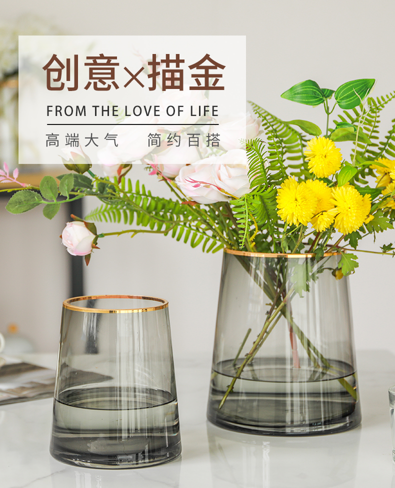 北欧金边满天星花瓶摆件玻璃客厅透明插花鲜花水养干花餐桌装饰品详情图1