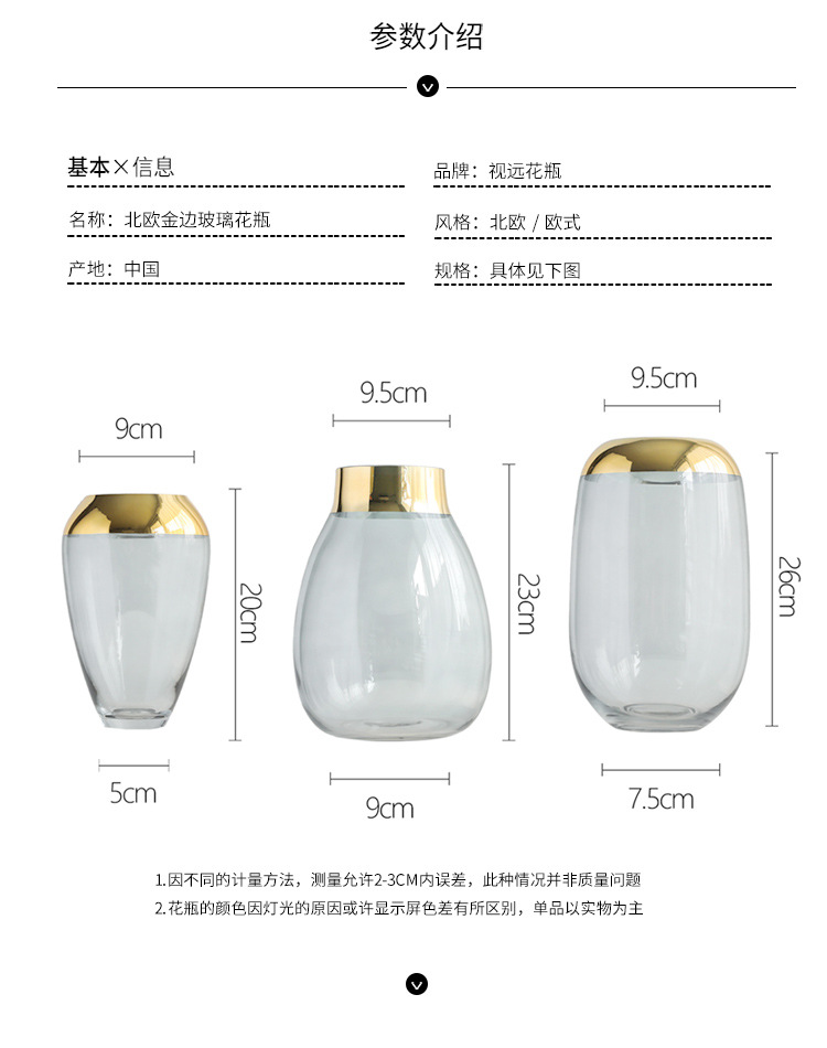 Modern and simple ins European classic transparent glass vases, Nordic flower vases with gilded edges, light luxury decorative items, flower arrangements detail image 3