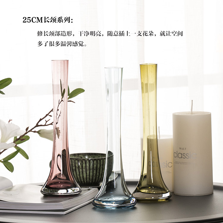 Elegant crane mouth bottle, simple and colorful series glass vase, hydroponic flower vase, home decoration flower arrangement vase detail image 2
