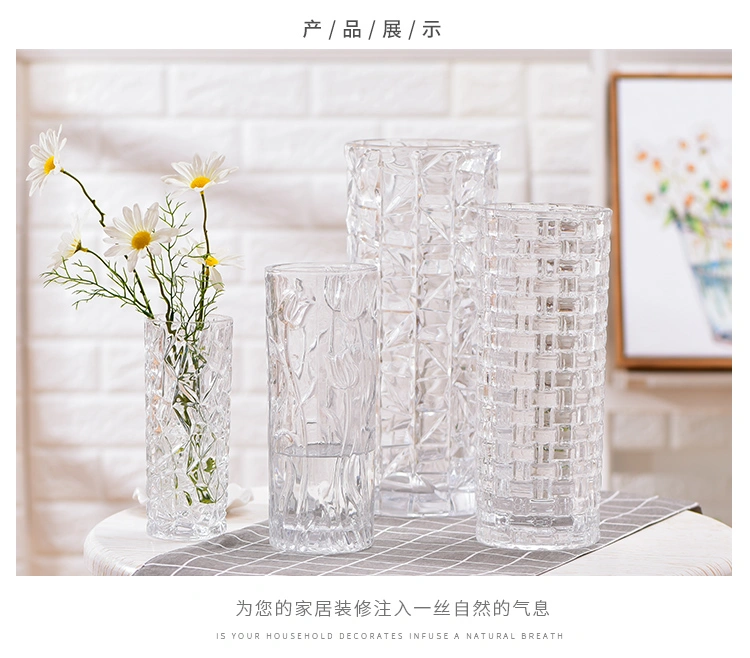 A large lucky bamboo vase for the living room, transparent flower arrangement, dried flowers, European-style simple glass home creative decoration detail image 3