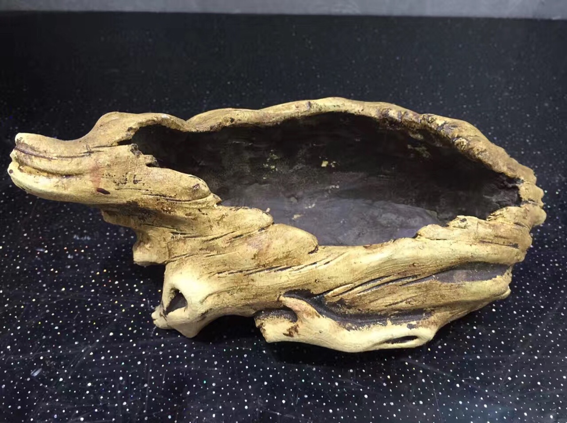 创意个性田园水泥木头树根复古有孔爬宠水食盆