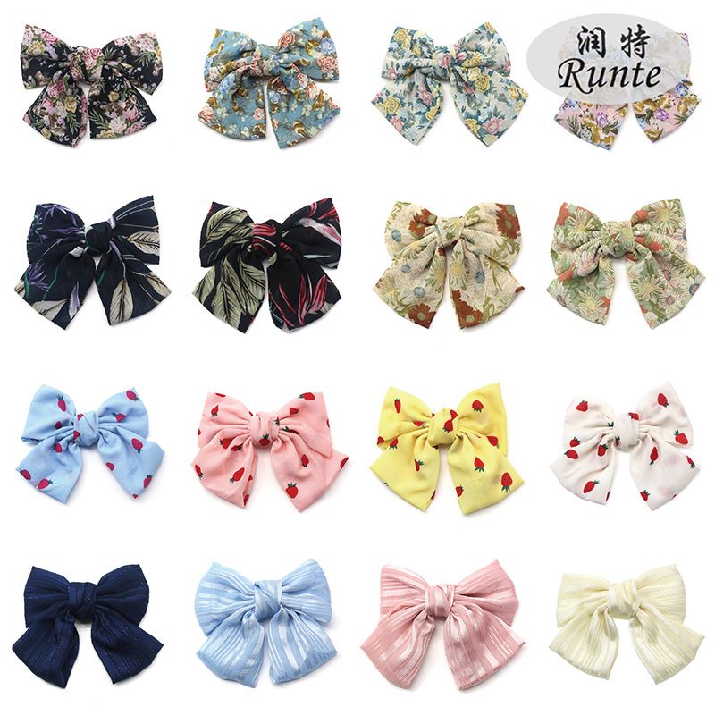 Runte's new super sweet and ethereal large bow hairpin for women, strawberry fabric spring hairpin wholesale