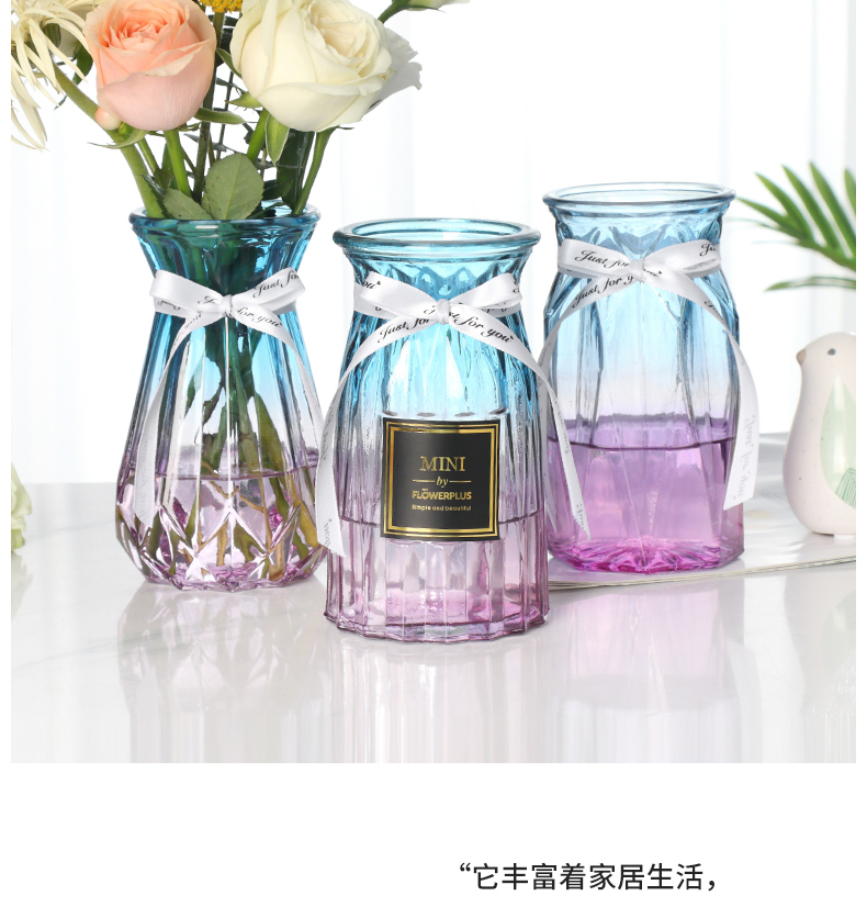 【 Three-piece Set 】 Nordic glass vase, transparent dried flowers, creative living room flower arrangement, water-grown roses and lilies, home use detail image 4