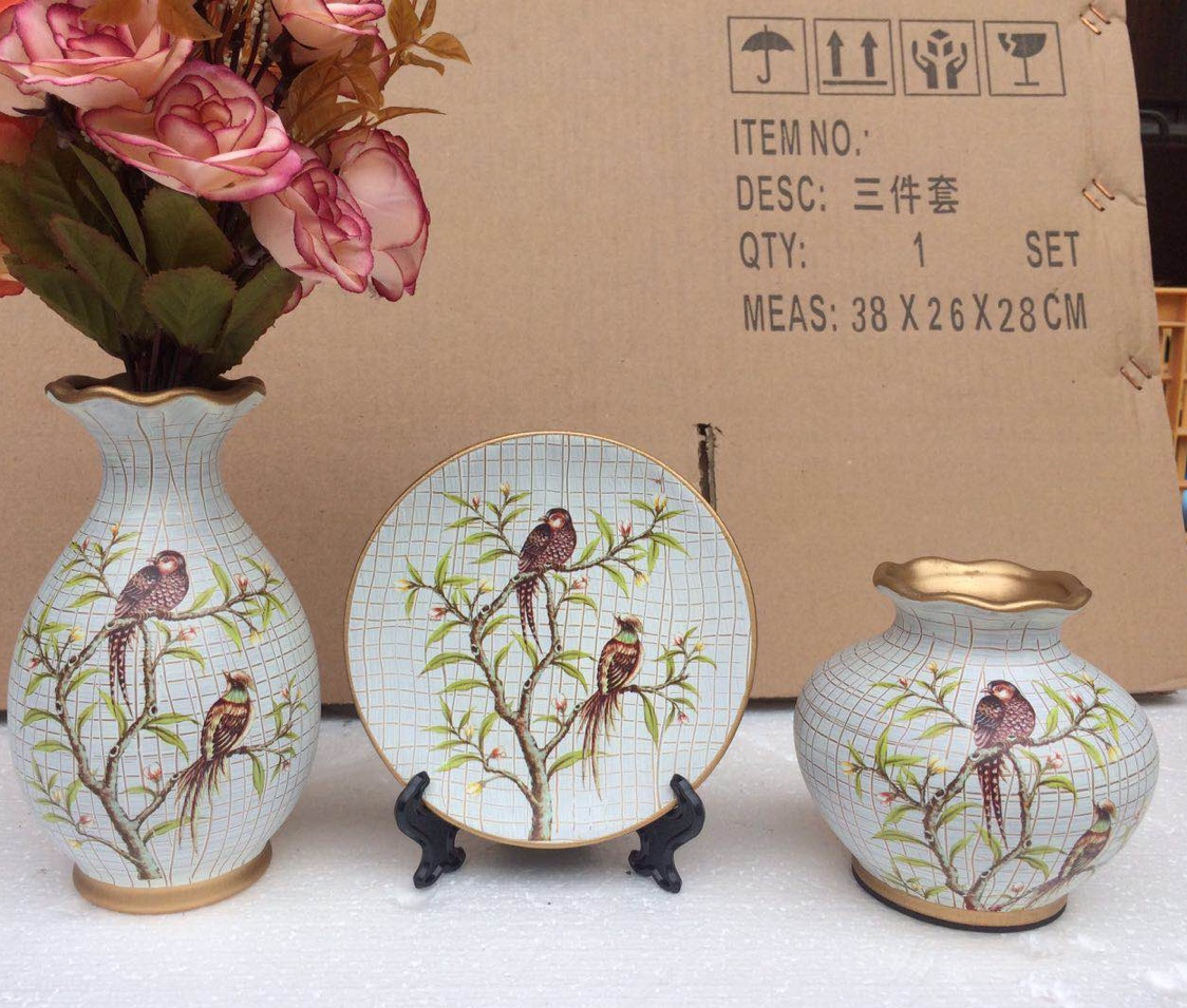 Avalokitesvara ceramic three-piece set home decoration porch decoration three-piece ceramic set VASE Ceramic vase vase Gold vase Ceramic vase electroplating vase Jinbao vase factory
