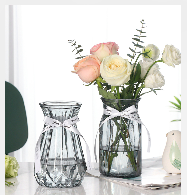 【三件套】北欧玻璃插花瓶透明干花创意客厅插花水养玫瑰百合家用详情图3