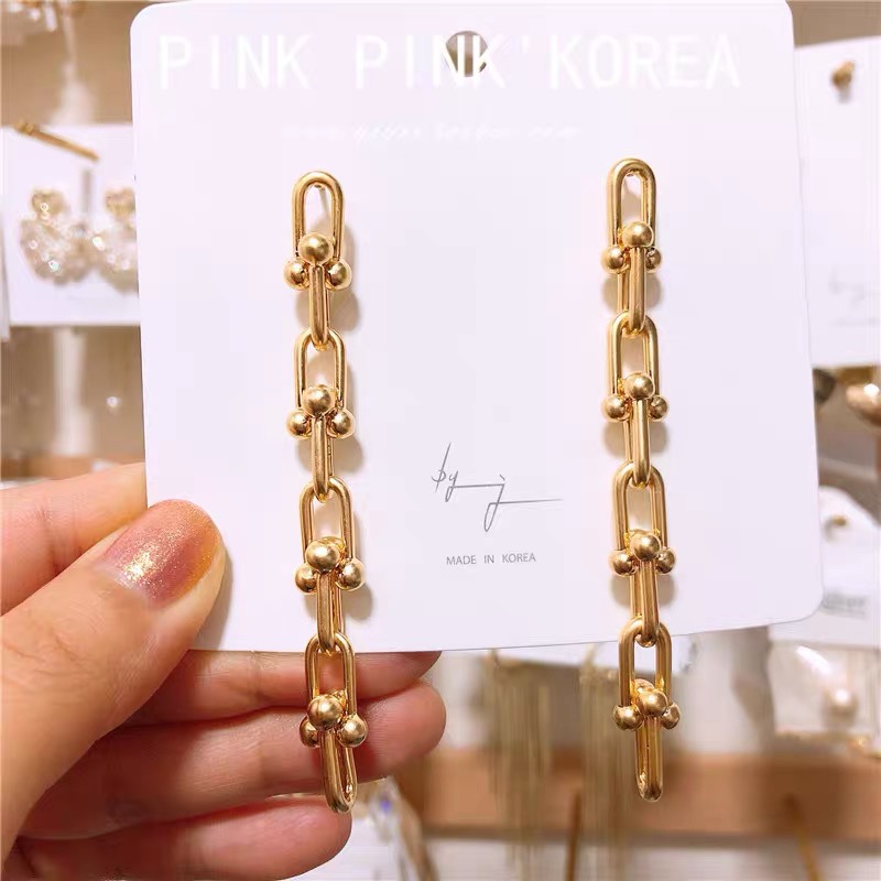 韩国东大门新款杨幂同款直播间链条金属耳环耳饰时尚热销百搭大气气质女