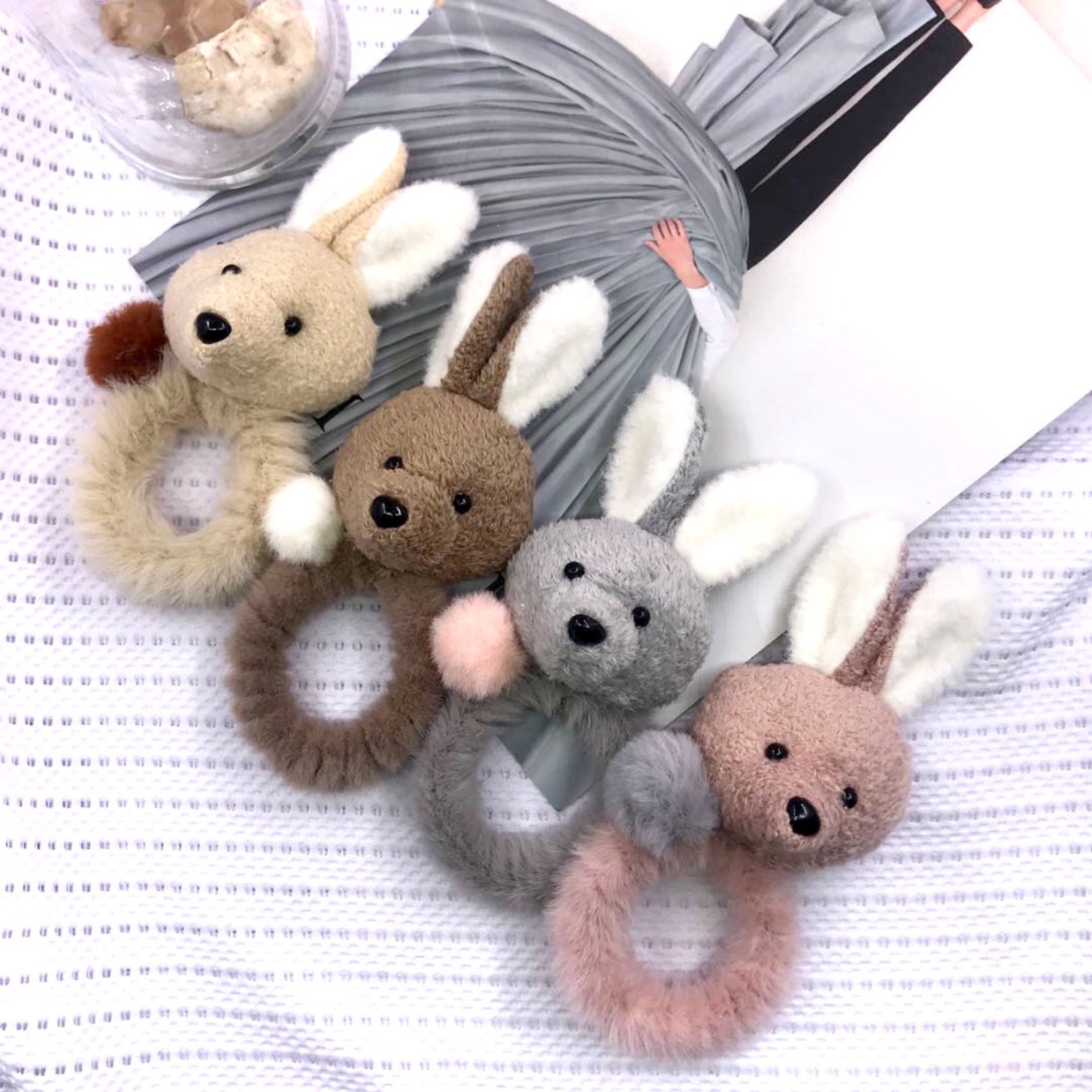 Korean version of the new web celebrity three-dimensional rabbit ears plush hair ring bear hot style hair ring thumbnail