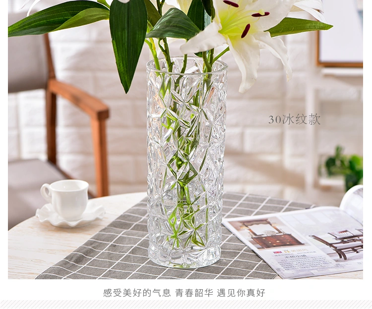 A large lucky bamboo vase for the living room, transparent flower arrangement, dried flowers, European-style simple glass home creative decoration detail image 4