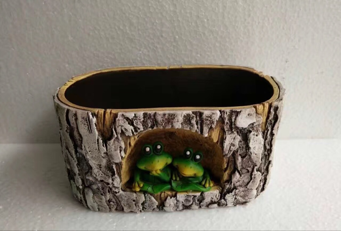 Creativo vintage imitación madera grano correa pequeña rana accesorios artesanía oval cemento maceta creativo vintage