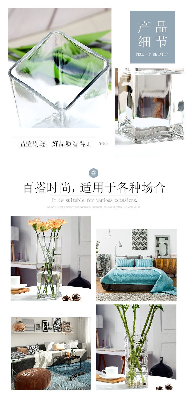 Nordic golden-edged asters vase, glass living room, transparent flower arrangement, fresh water, dried flower meal